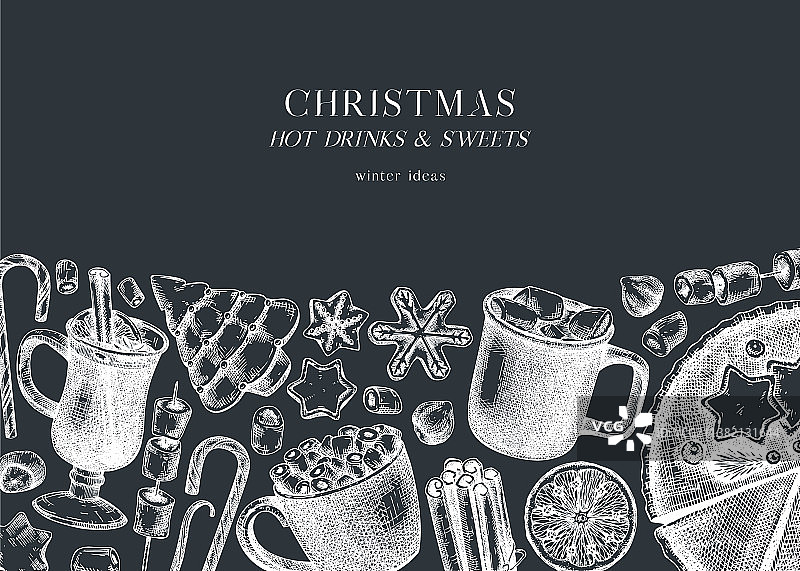 手绘冬季甜点和热饮图片素材