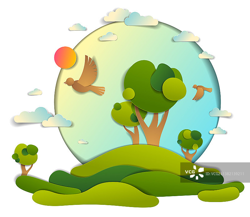 夏季绿色田野树木风景图片素材