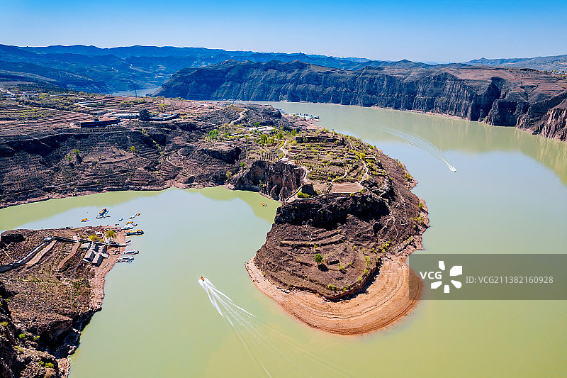中国内蒙古呼和浩特清水河县老牛湾黄河大峡谷航拍风光图片素材