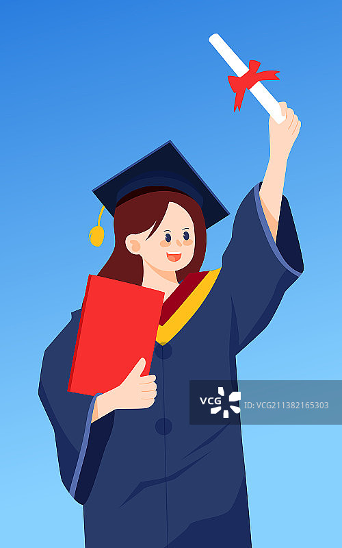 学生穿着学士服高考毕业生考研学习教育插画图片素材