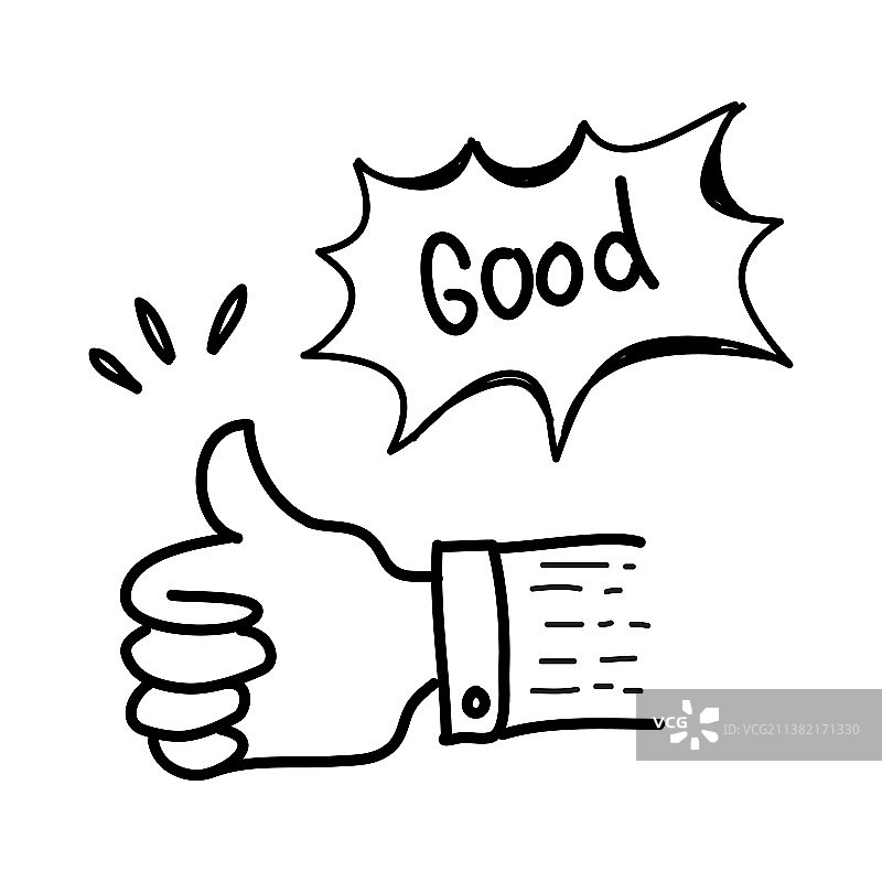 手绘涂鸦手势图标：拇指向上图片素材
