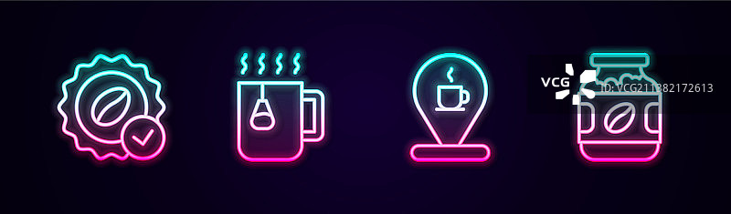 带茶包的咖啡杯茶饮奖牌线条设计图片素材