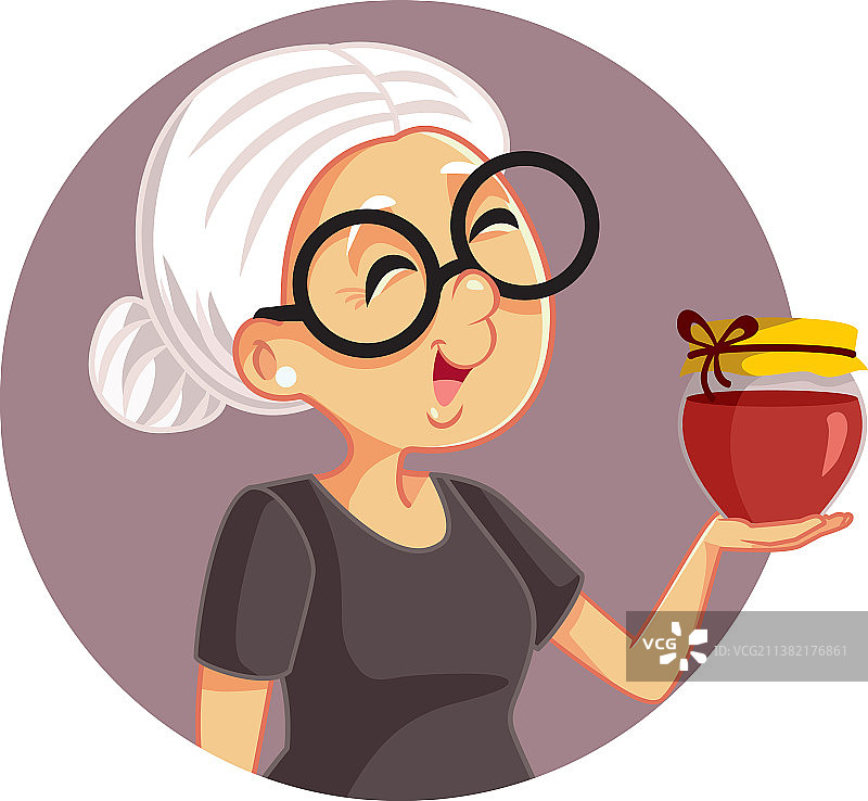 快乐的奶奶和一罐自制果酱卡通图片素材