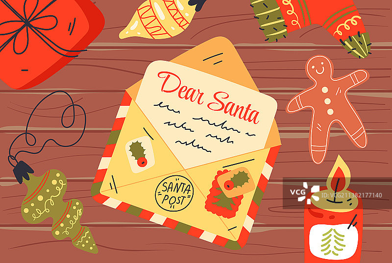 圣诞老人的信封愿望失落梦想卡片图片素材