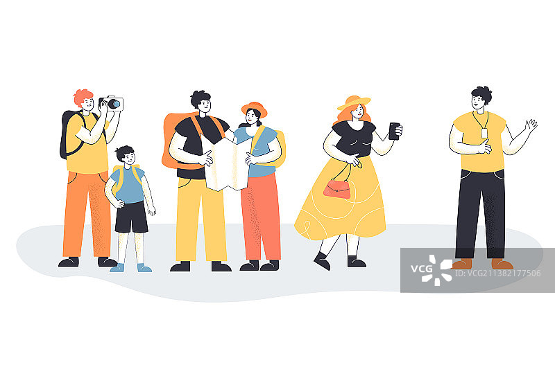 导游卡通人物向游客讲解图片素材