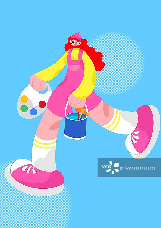 拿着颜料调色盘水桶的女孩图片素材