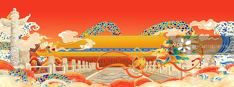 国风节日国庆节背景插画图片素材