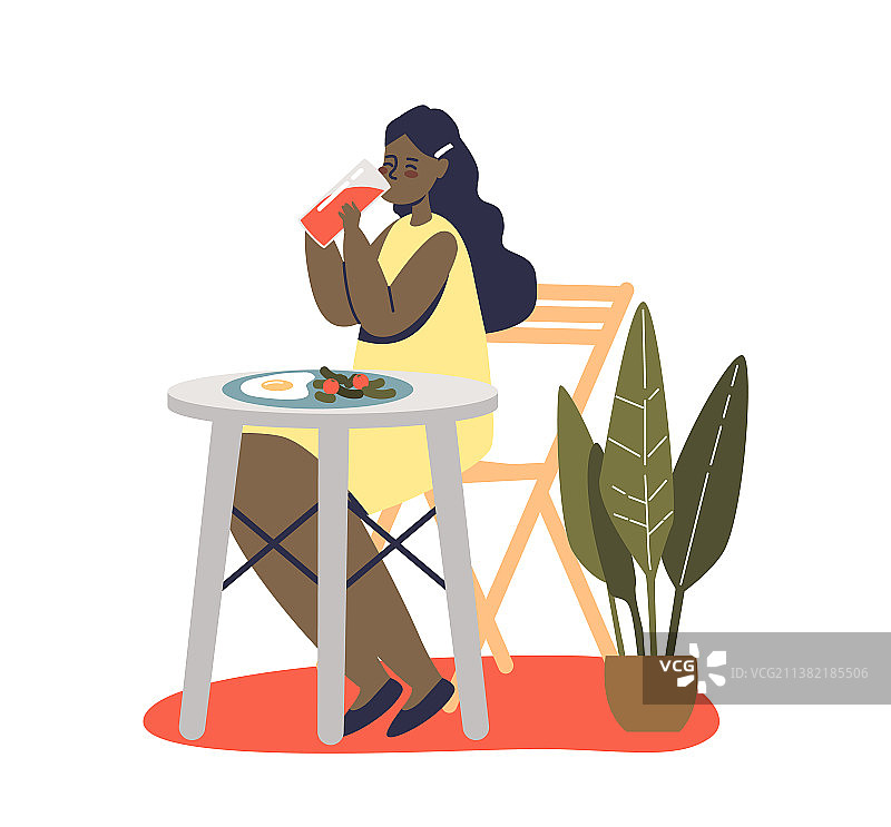 学龄前女孩吃鸡蛋蔬菜饮品图片素材