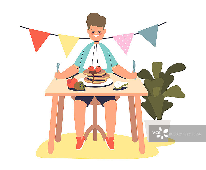 儿童吃薄饼健康早餐图片素材