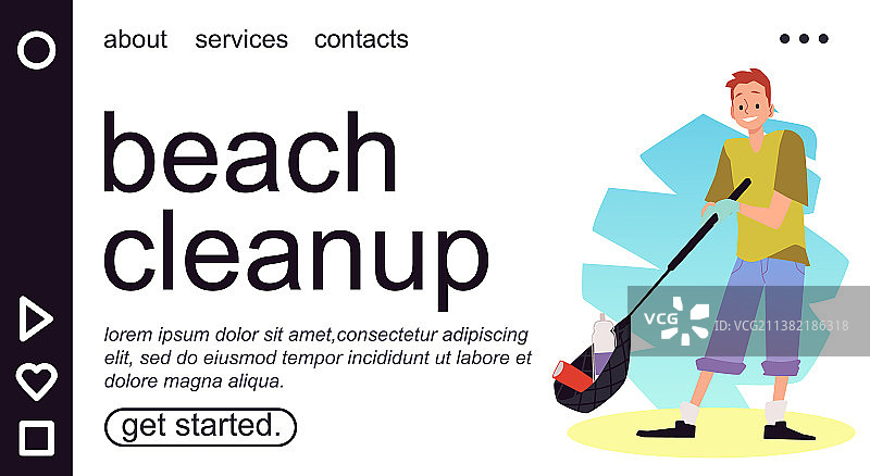 海滩清洁志愿者活动网页布局图片素材