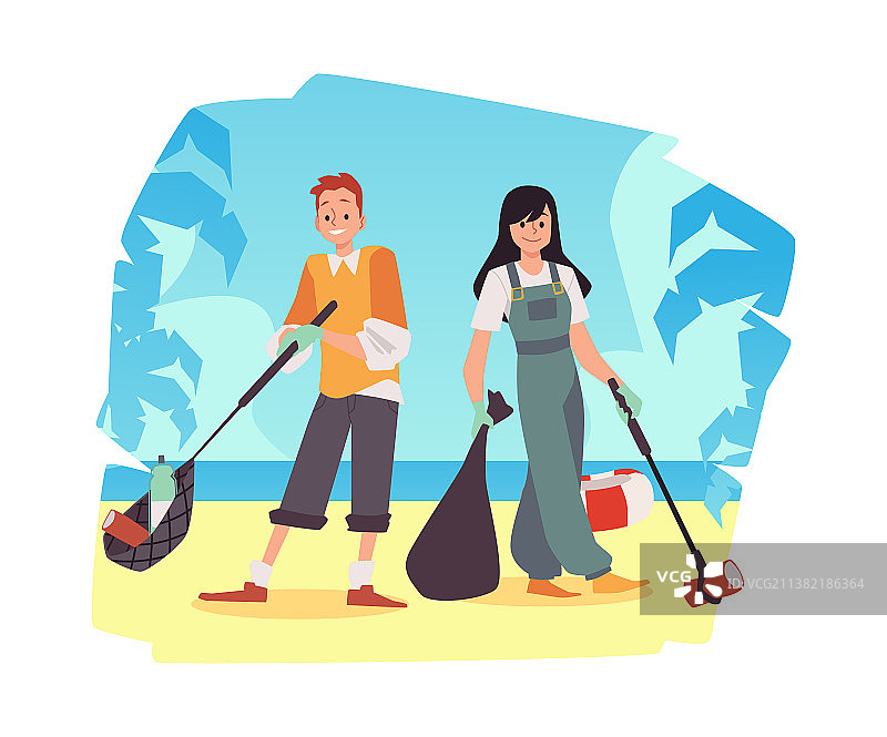 沿海清理活动的志愿者图片素材