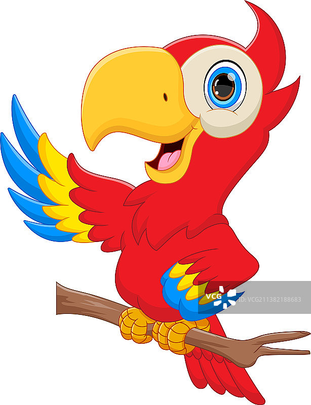 白色背景上的可爱鹦鹉卡通图片素材