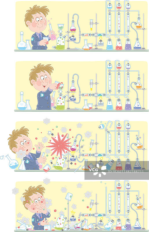 男学生在化学课上做实验图片素材
