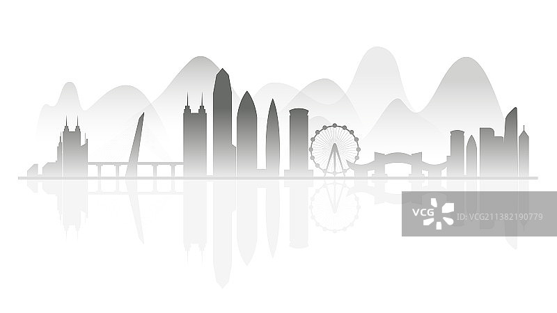 深圳水墨剪影插画图片素材