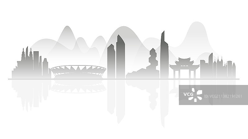 佛山水墨剪影插画图片素材