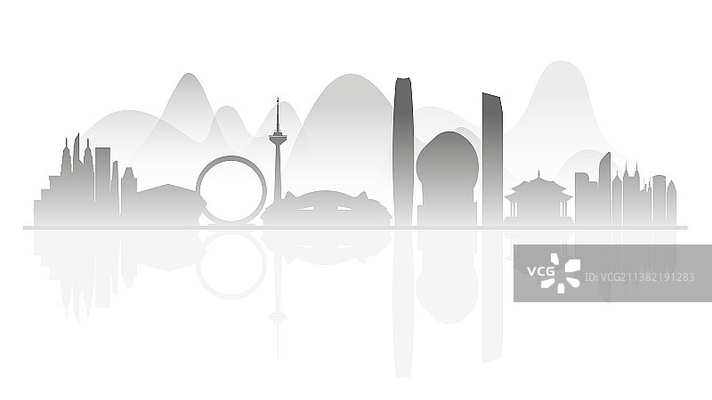 沈阳水墨剪影插画图片素材