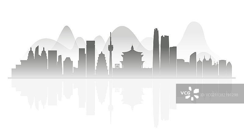 西安水墨剪影插画图片素材