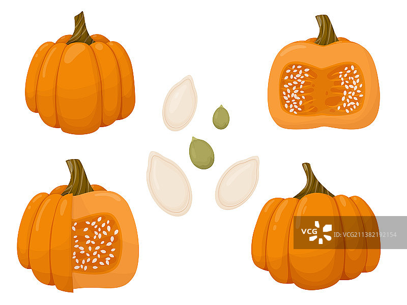 切开的南瓜与南瓜籽图片素材