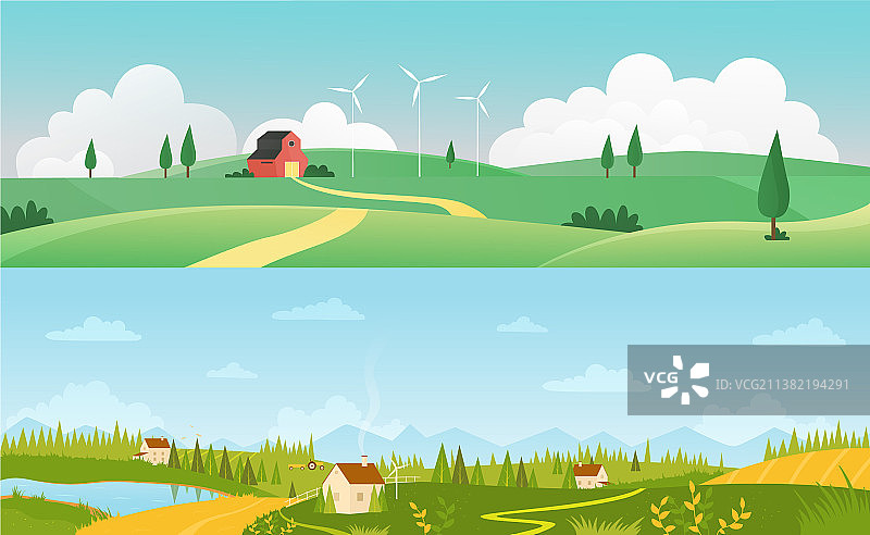 农田绿色田野上的农舍夏季乡村风光图片素材