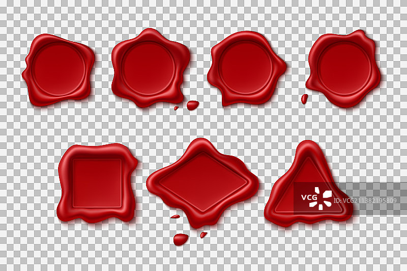 不同形状的逼真封蜡印章图片素材