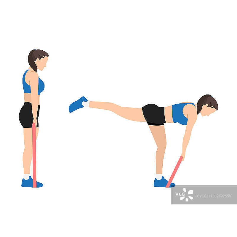 女人做单腿阻力带硬拉图片素材