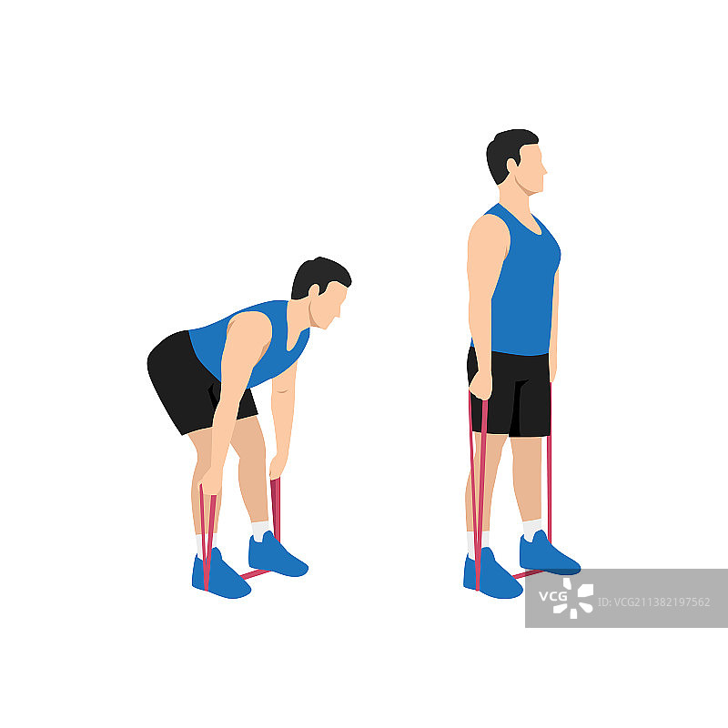 男人做阻力带硬拉运动图片素材