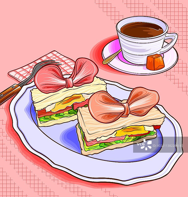 蝴蝶结火腿三明治图片素材