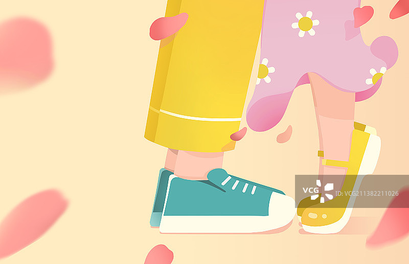 花瓣中踮脚的情侣图片素材