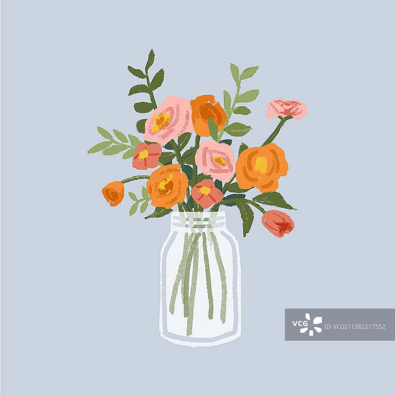 玻璃瓶花束插画图片素材