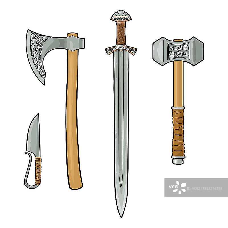 维京刀斧剑武器套装图片素材