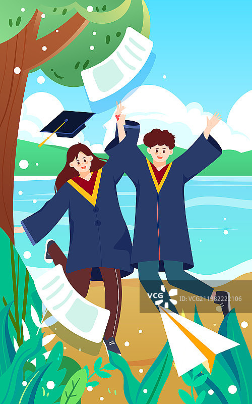 学生穿着学士服高考毕业生考研学习教育插画图片素材