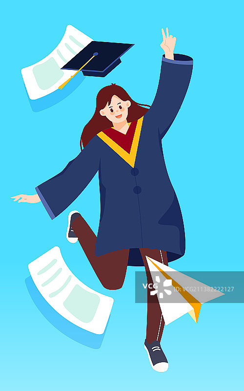 学生穿着学士服高考毕业生考研学习教育插画图片素材