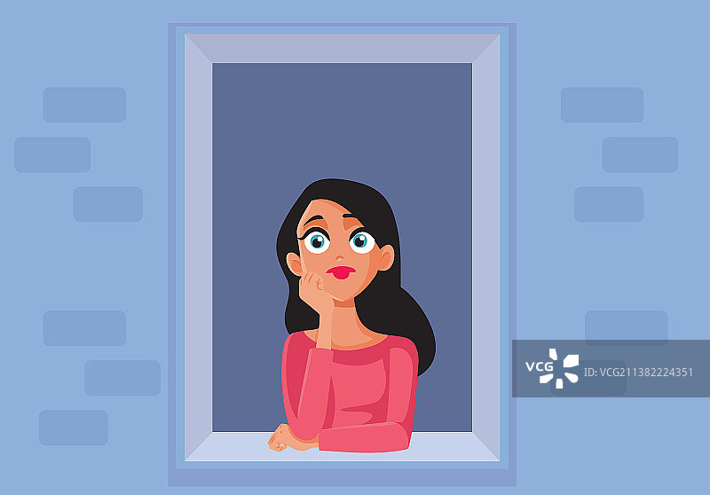 坐在窗边的悲伤女人图片素材