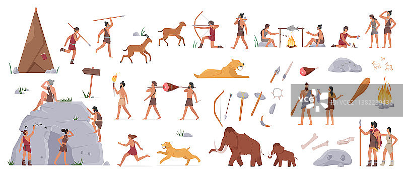 史前石器时代洞穴猎人武器图片素材