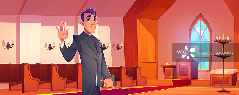 手持圣经的天主教神父图片素材