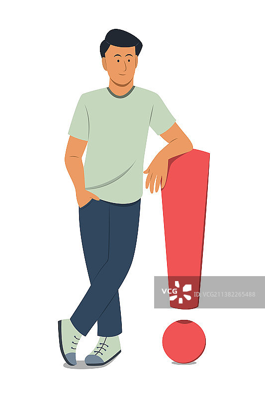 男子倚靠着感叹号图片素材