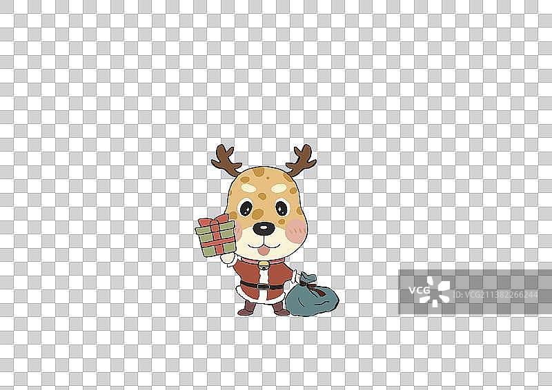 圣诞送礼物麋鹿卡通风吉祥物图片素材