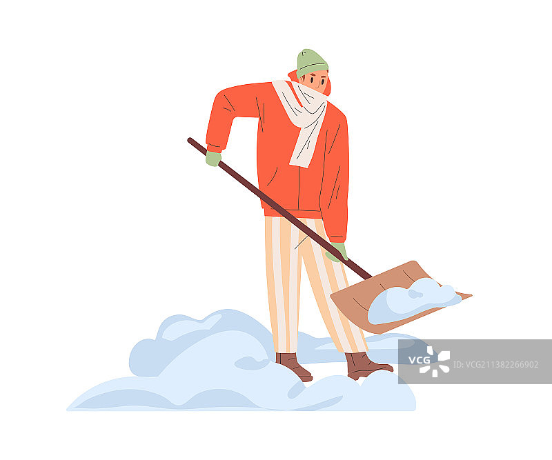 在寒冷的冬天用铲子铲雪的人图片素材