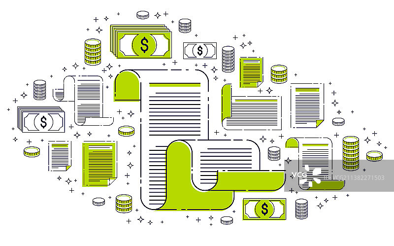带有电子图标集的纸质文档图片素材