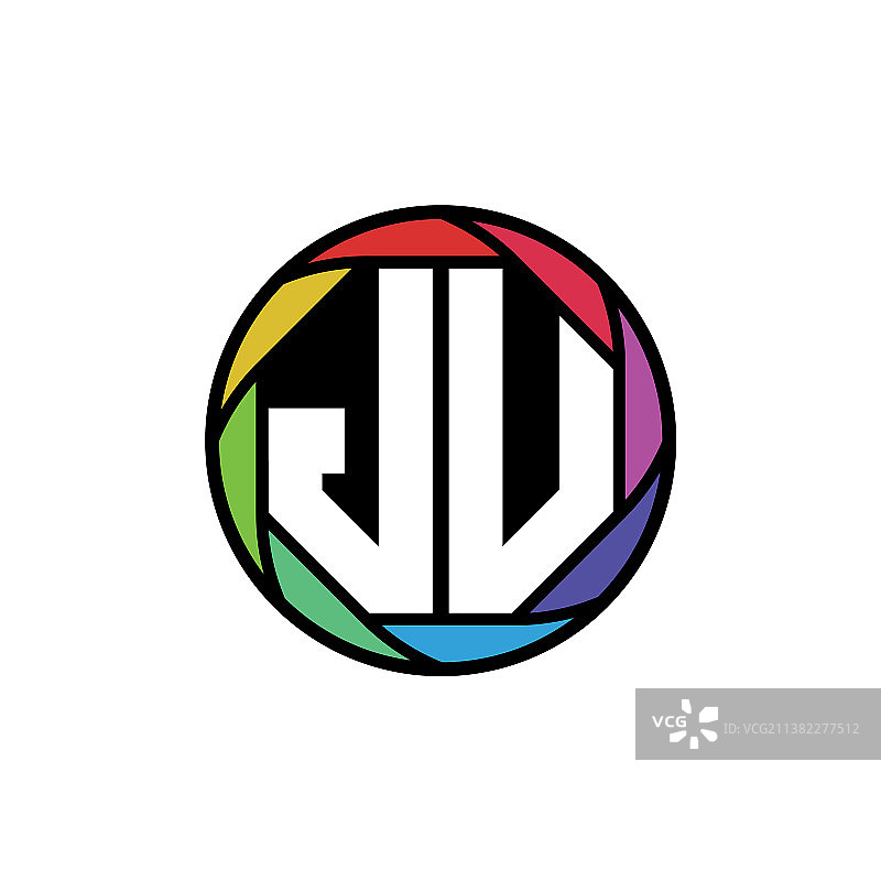 JU字母组合多边形彩虹设计图片素材