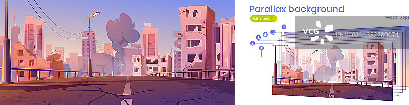 城市废墟视差背景图片素材