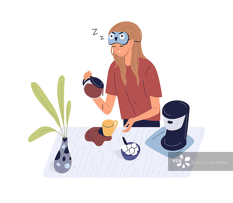 昏昏欲睡的人在星期一早上打翻了咖啡图片素材