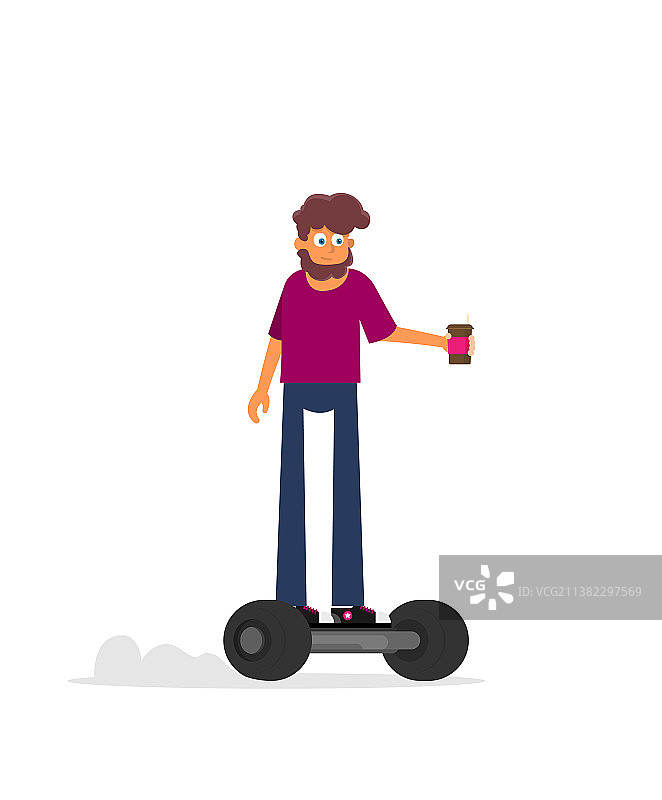 骑着平衡车的彩色扁平时尚达人图片素材