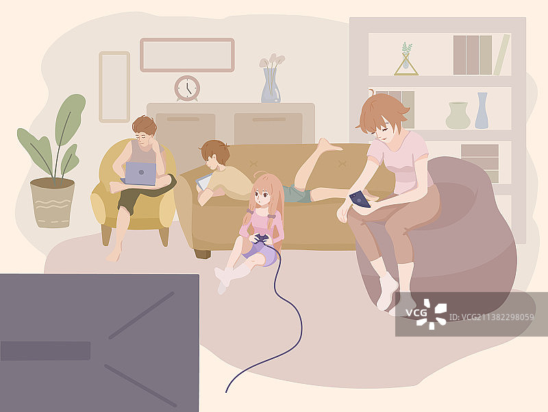 沉迷电子产品的家庭概念图片素材