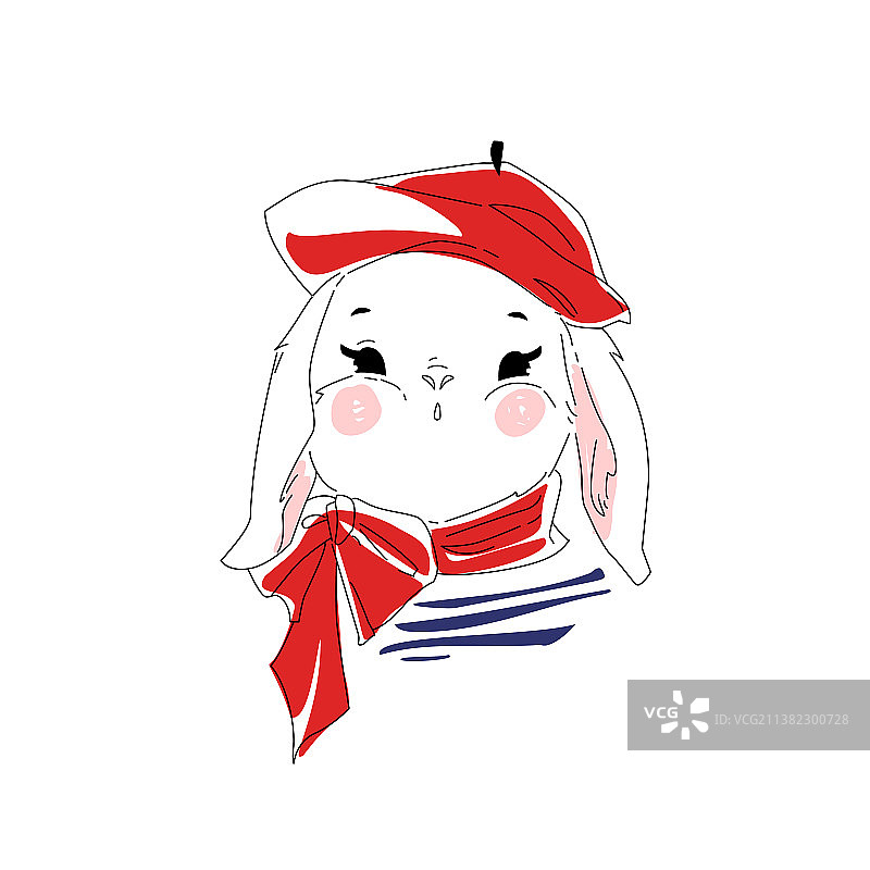 戴条纹贝雷帽的法式兔子图片素材