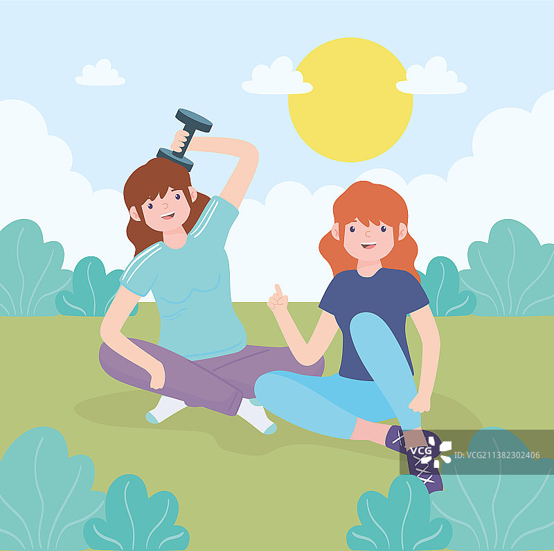 公园里的少女们图片素材