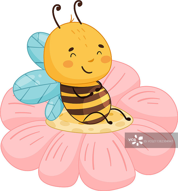 坐在某物上的可爱蜜蜂卡通角色图片素材