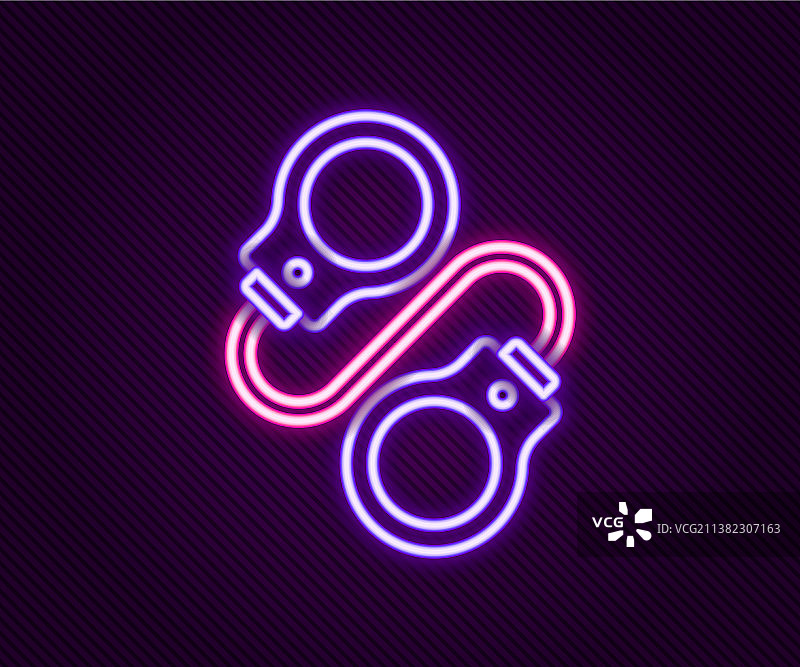 黑色背景上的霓虹手铐图标图片素材