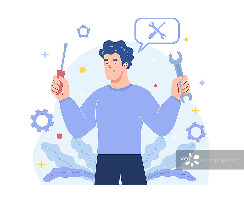 微笑的男人拿着扳手图片素材