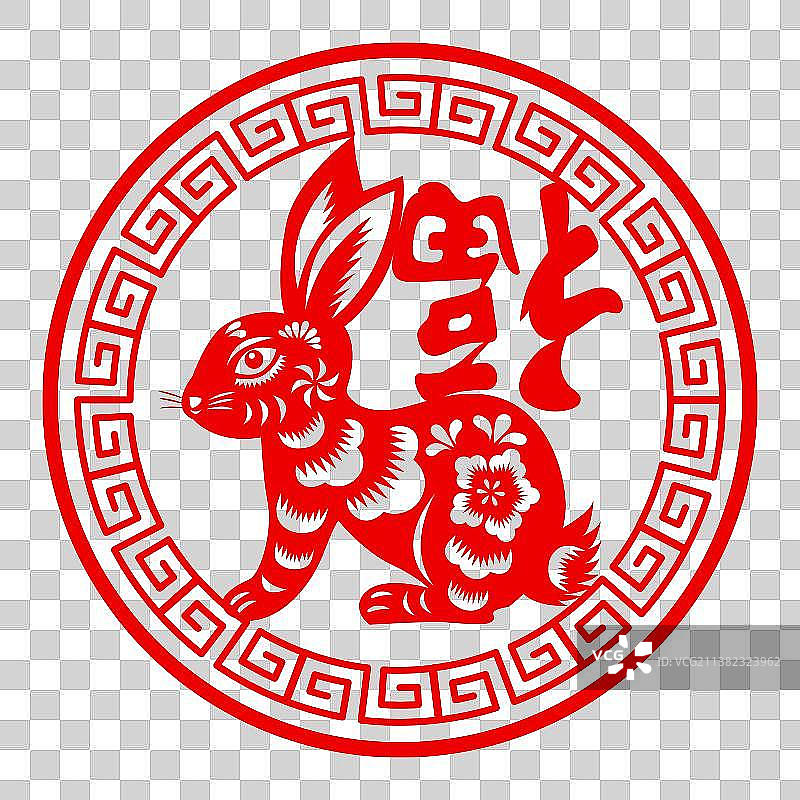 兔年春节剪纸风矢量插画图片素材